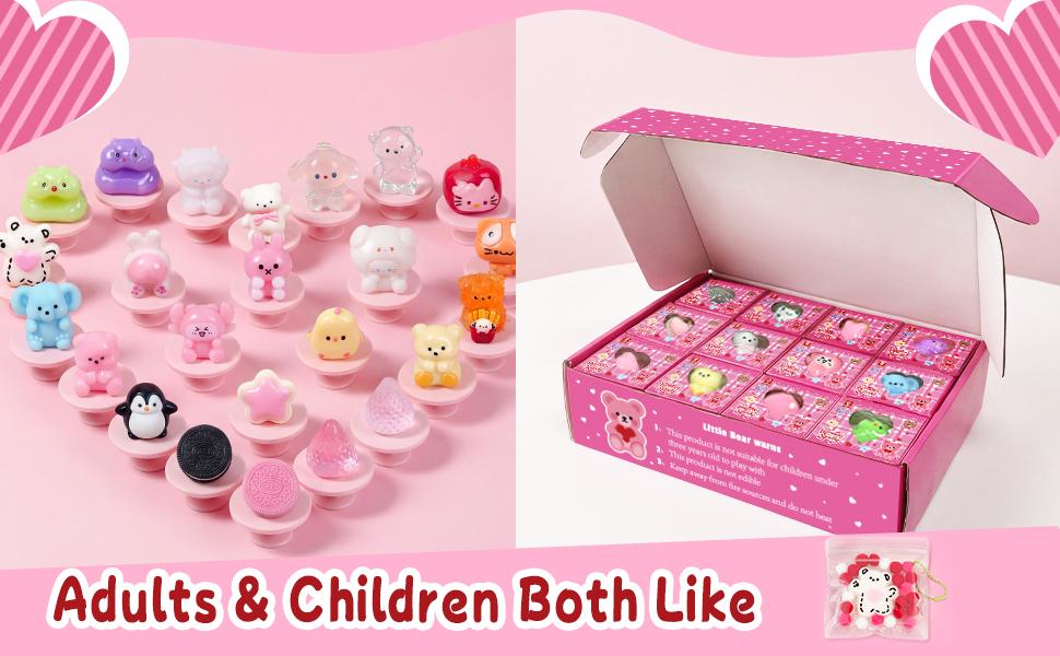 Mini Taba Squishy 24PCS with Gifts Box, Soft Stress Relief Squeeze Toys & Valentines Cards Day Gifts for Kids Classroom School Party Favors
