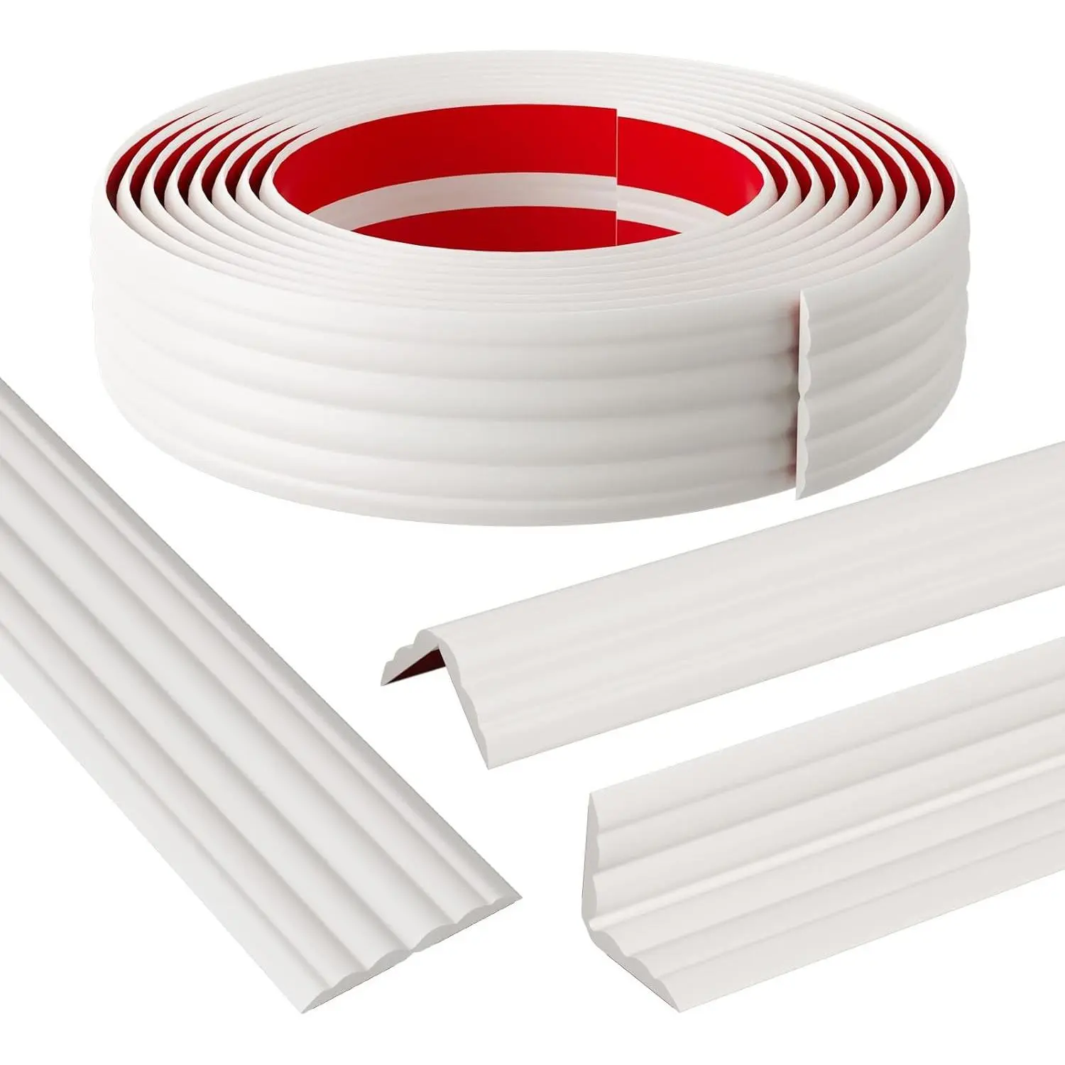 Peel and Stick Wall Corner Protector & Edge Guard, Self-Adhesive Flexible Trim Molding for Inside & Outside Corners, Wall, Countertop, 1.6" W x 20' L, White