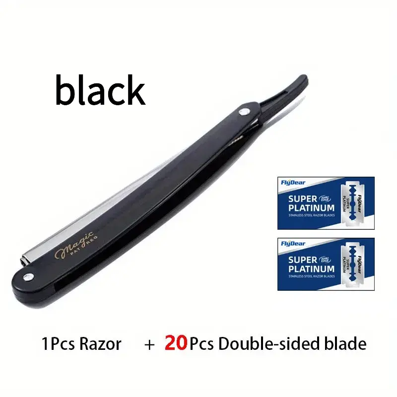 1 professional old-fashioned razor+20 double-sided blade combination shaving and hairdressing tool, safe and classic stainless steel material for men's household use