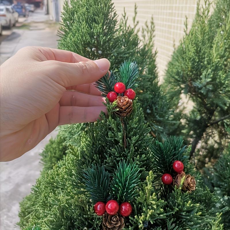10pcs Artificial Pine Cones & Red Berry Stems, Realistic Evergreen Christmas Tree Decorations, Holiday Home Accents