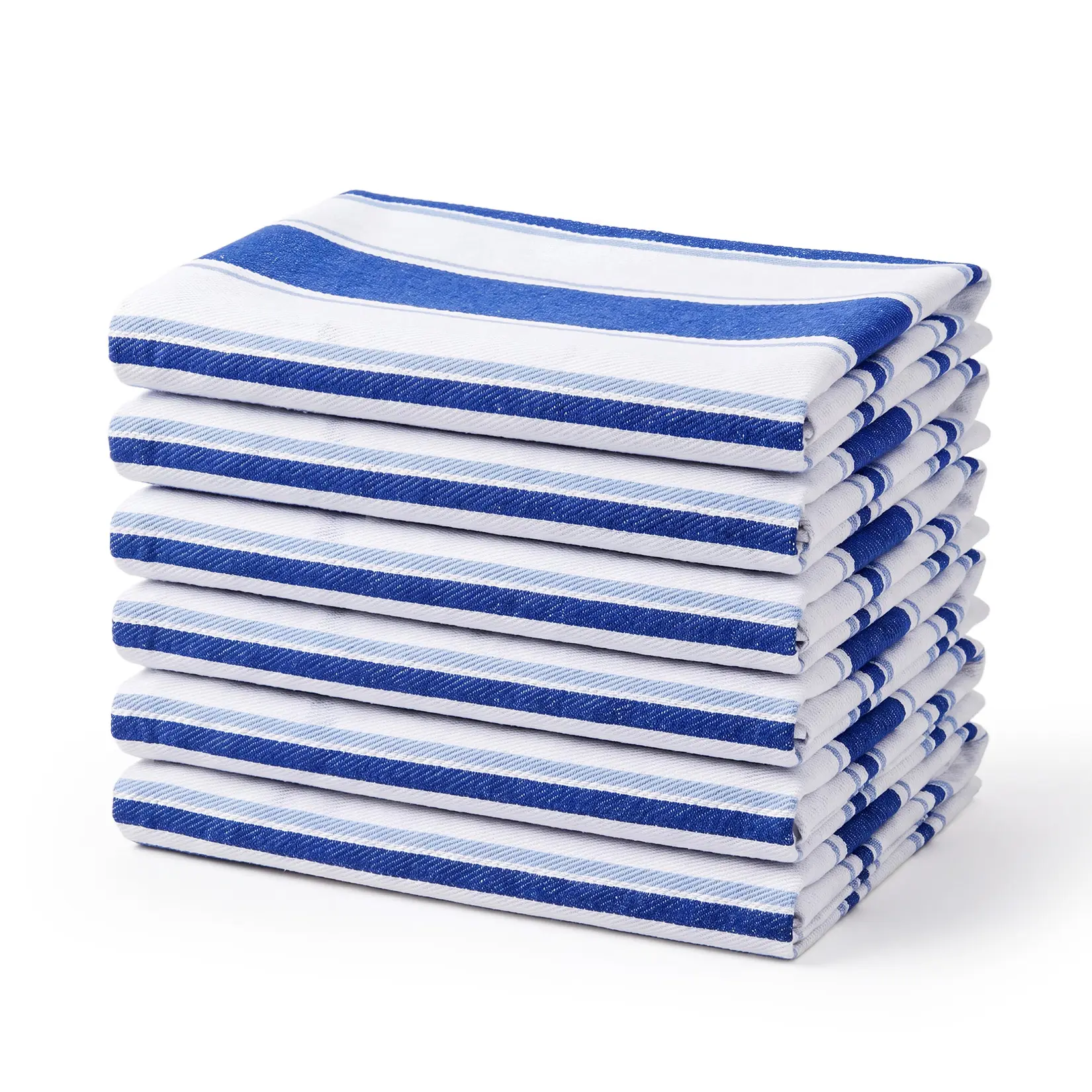 6-Pack Ultra Absorbent Kitchen Towels, 100% Natural Cotton Striped Dish Cloths, 17.7"x26.8" Quick Dry Reusable Cleaning Towels, Blue & White