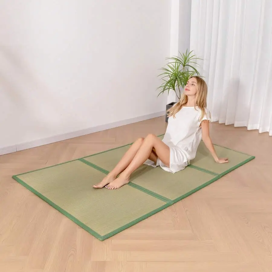 Traditional Japanese Tatami Floor Bed - 100% Rush Grass, Portable Folding, Firm, Rectangular, Moisture-Absorb Japanese Floor Mattress for Indoor Furniture Use