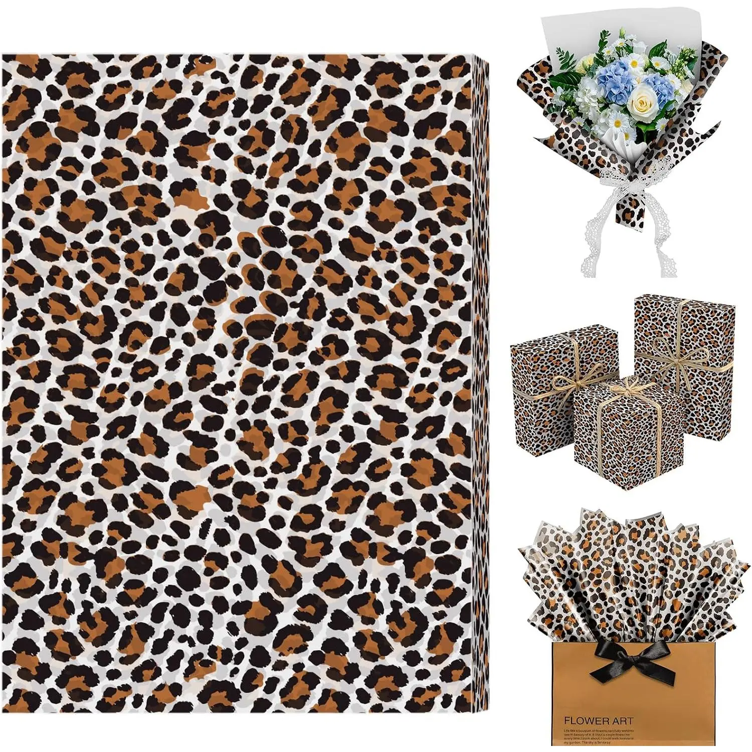 100 Sheets  Print Tissue Paper; 14 x 20 Inch Leopard Tissue Paper for Wedding, Birthday, Holiday, Party DIY Art Crafts; Brown  Themed  Wrapping Paper
