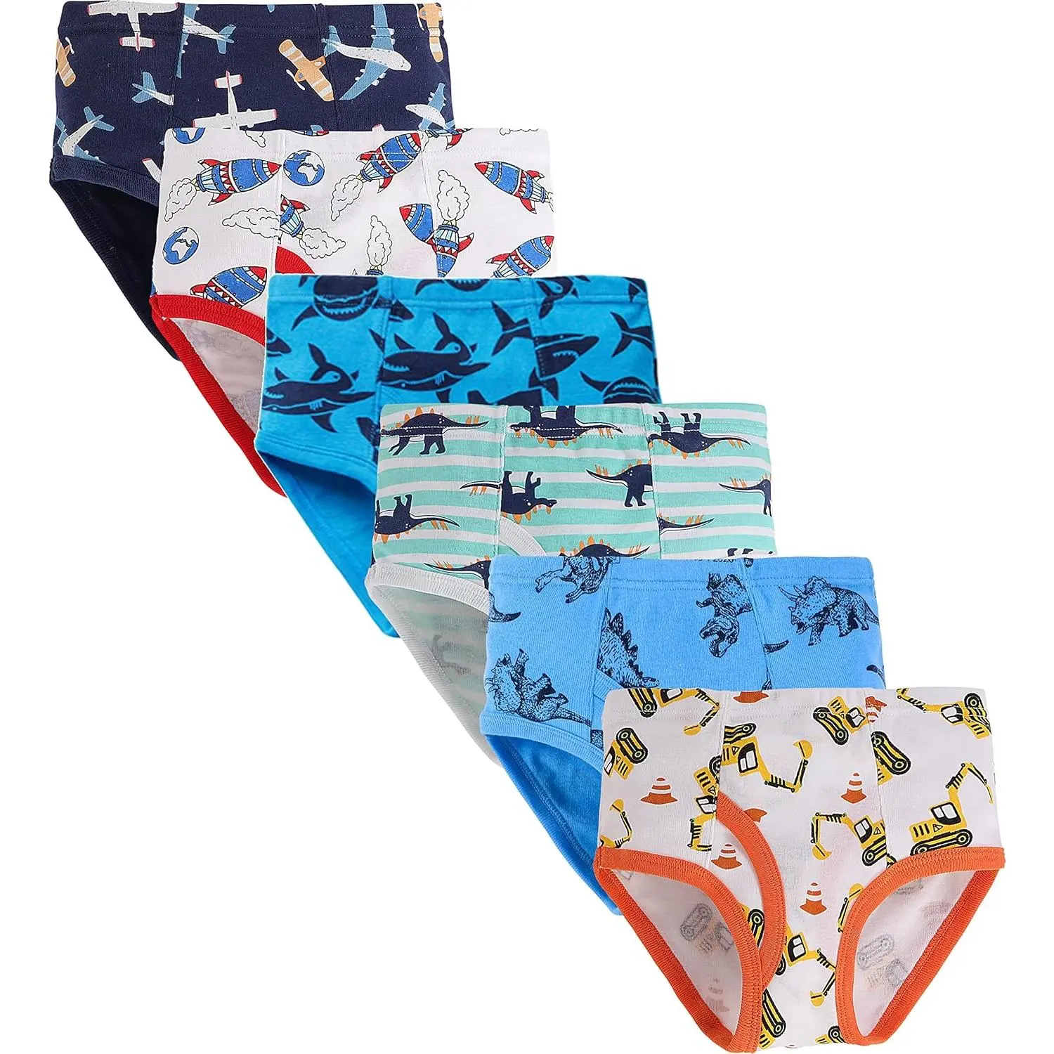 Little Boys Sharks Briefs Toddler Kids Truck Cars Underwear Soft Cotton Airplane Undies (Pack of 6)