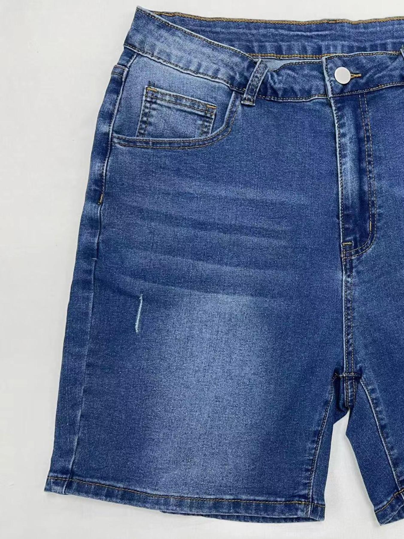 【Plus Size】 Women's High Waist Ripped Stretch Denim Mom Shorts, Casual Comfy Skinny Shorts for Daily Wear, Women's Bottoms for Summer