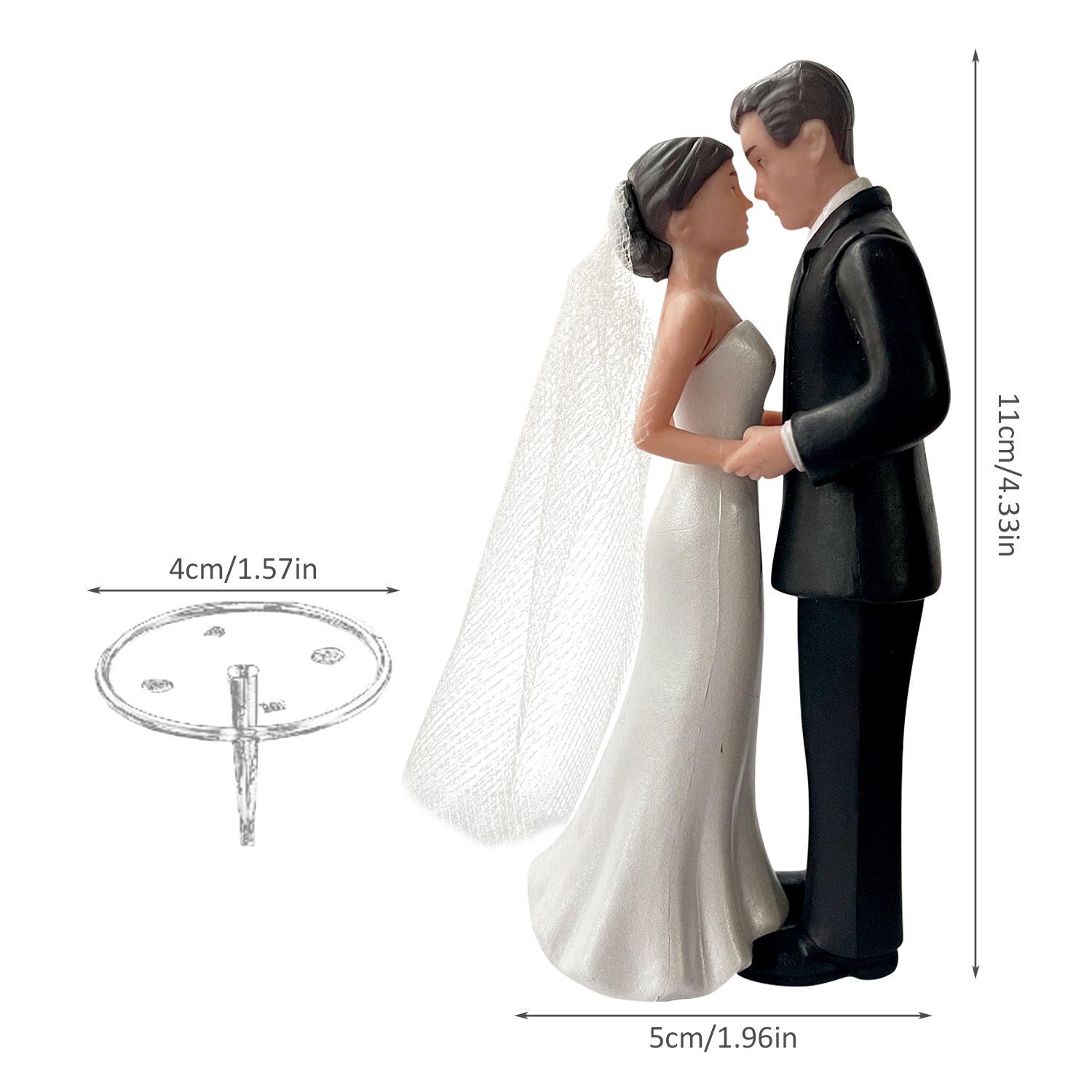 Elegant Bride & Groom Wedding Cake Topper with Veil 4.3" - Anniversary, Bridal Shower, Engagement Party Decoration