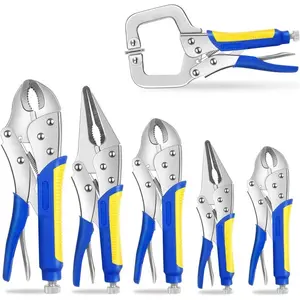 A Man's Tools Locking Pliers Set,5"/7"/10" Curved Jaw Vise Grip,6-1/2"and 9-1/2" Needle Nose Vice Grips, 6" C-Clamp for Woodworking, Metal Working and Welding