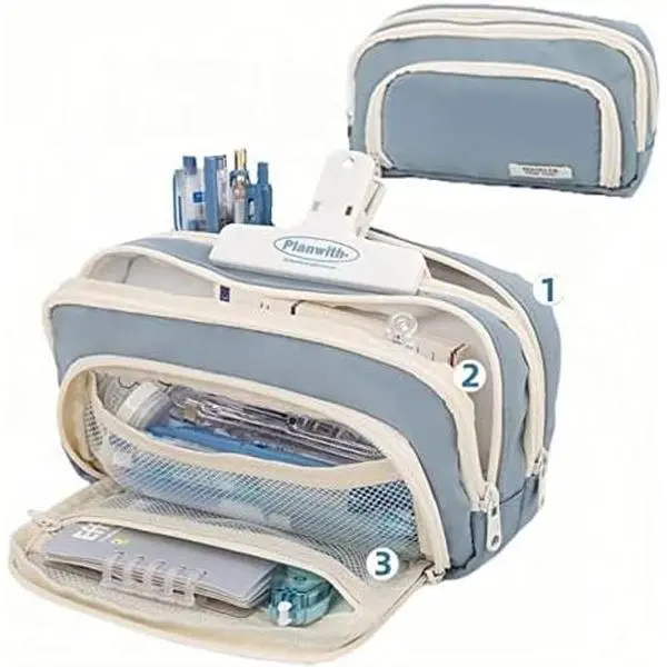 fits,all,glitter,vinyl,teacher,wardrobe,glock,shirt,camisas,frescas,womens,basic,coucou,intimates,Back-to-School Season Big Capacity Pencil Case 3 Compartments Large Pencil Pouch Pen Bag Pencil Box Holder Organizer Simple Storage Aesthetic Stationery Cosm