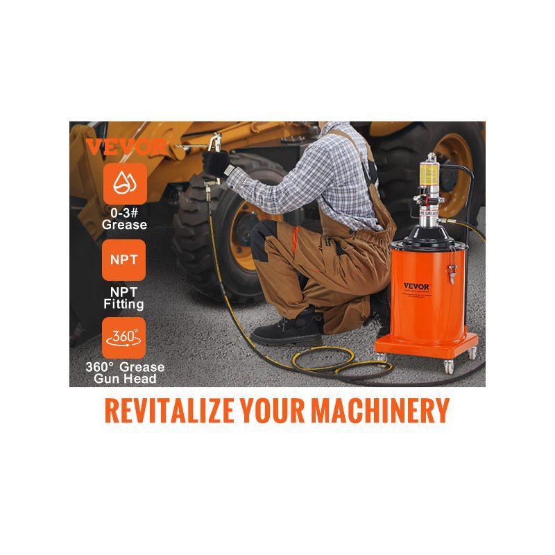 VEVOR Grease Pump, 5 Gallon 20L, Air Operated Grease Pump with 13 ft High Pressure Hose and Grease Gun, Pneumatic Grease Bucket Pump with Wheels, Portable Lubrication Grease Pump 50: 1 Pressure Ratio