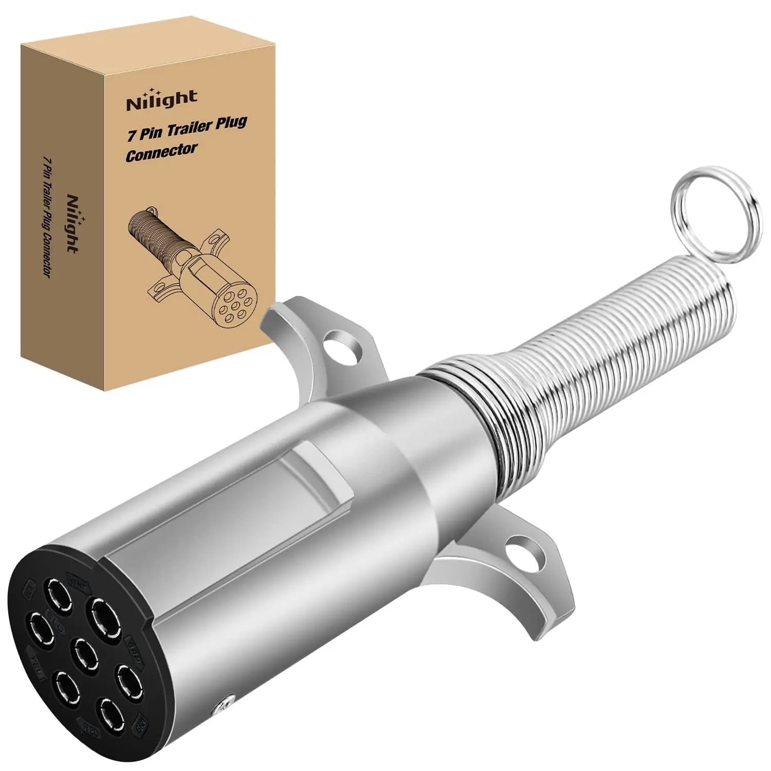 Nilight 7-Way Roumd Plug W/Spring Guard Male Plug