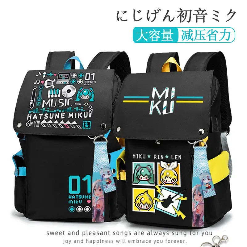 Hatsune Miku Anime Backpack, Large Capacity Student School Bag, Japanese Anime Style Travel Backpack for College High School Middle School Students