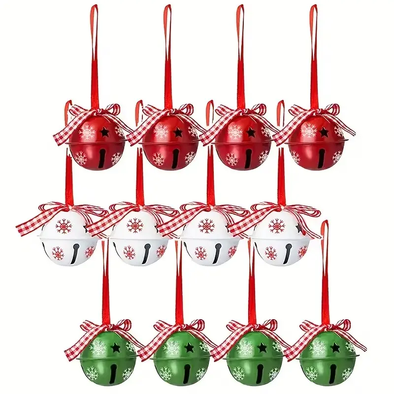 12pcs Bells Handmade 2026 Christmas Decorations with Greenleaf Berries for Gift Packaging Snowflakes Christmas Party Christmas Tree Flower Ring Decorations Holiday Decoration