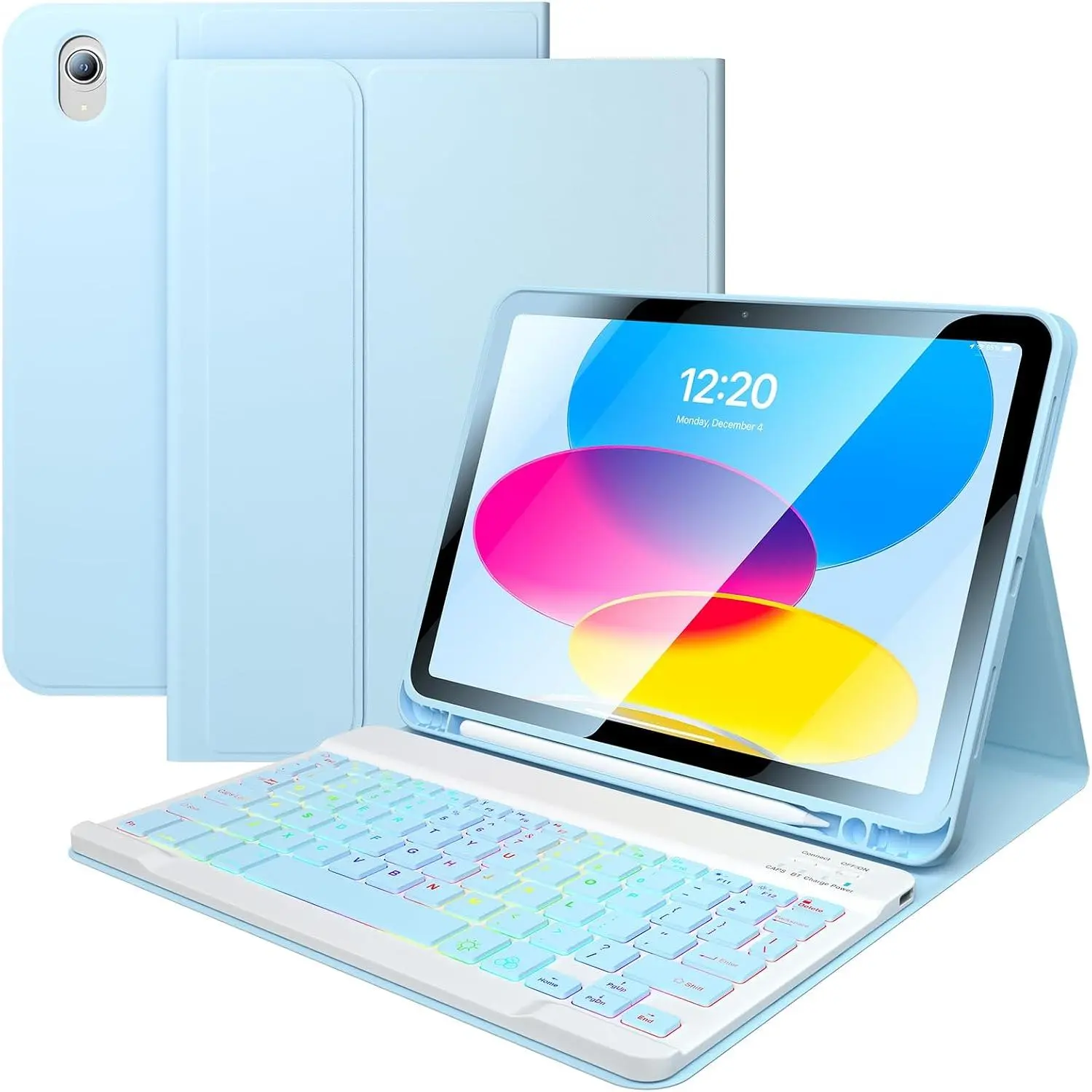 for iPad 11th 10th Generation Case with Keyboard, 10.9 Inch 7Color Backlit Detachable  BT Keyboard Folio Protective Case with Pen Holder for  iPad 10th Generation 2022 (Blue)