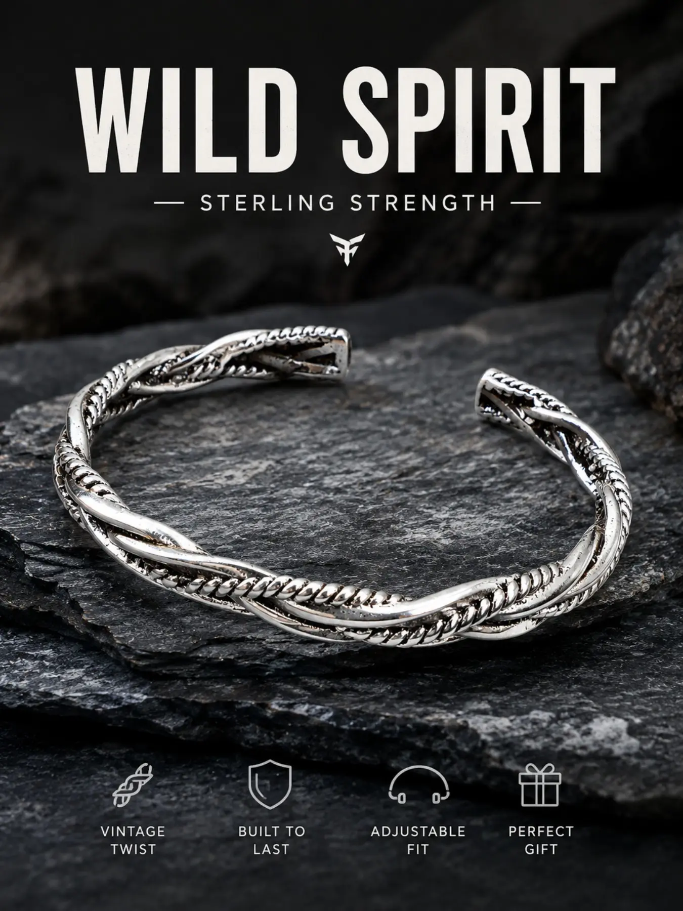 Men's Retro Twisted Braided Silver Color Open Cuff Bracelet, Adjustable Vintage Metal Band, Western Punk Style, Perfect Gift for Him