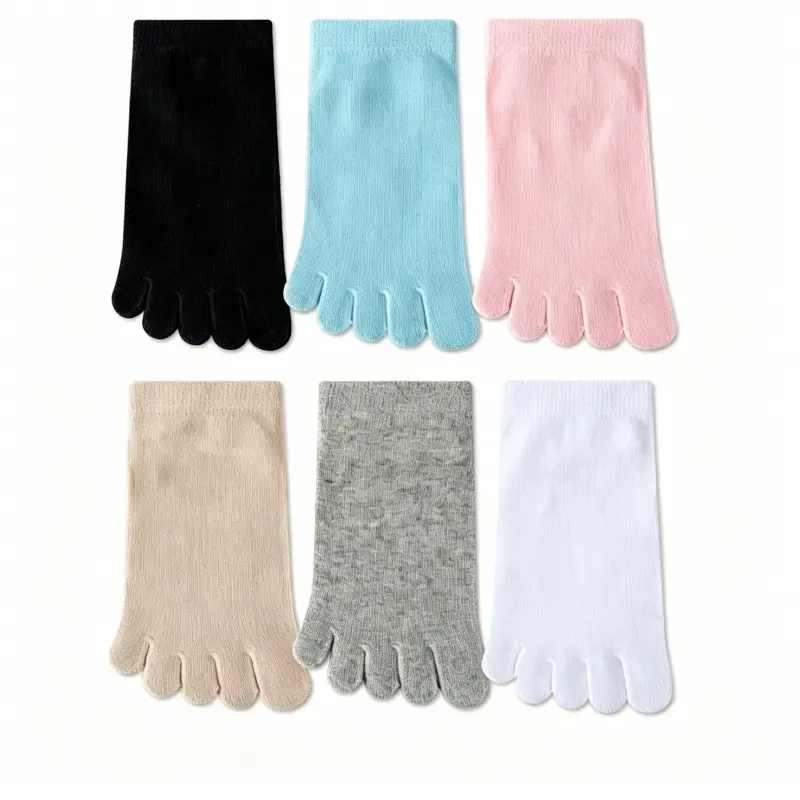 6 Pairs Women Thin Cotton Five Toe No Show Socks, Summer Breathable Separate Toe Low Cut Invisible Socks, Sweat Wicking Anti Blister Split Toe Ankle Socks for Daily Sandals Wear