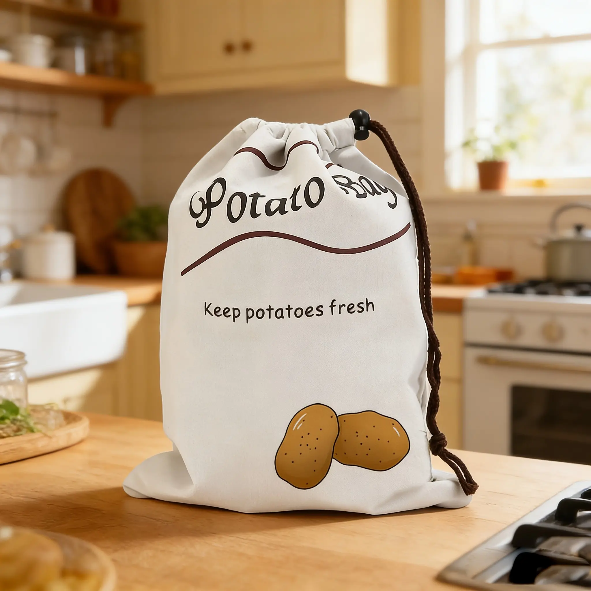 Reusable Vegetable Storage Bag, Drawstring Double-Layer Kitchen Produce Bag, Ideal for Home, Camping, BBQ, On-The-Go Use