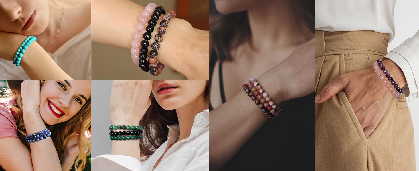 3 PCS Healing Crystal Bracelets for Women 8mm Natural Stone Beaded Stretch Bracelet Amethyst Jewelry Gifts