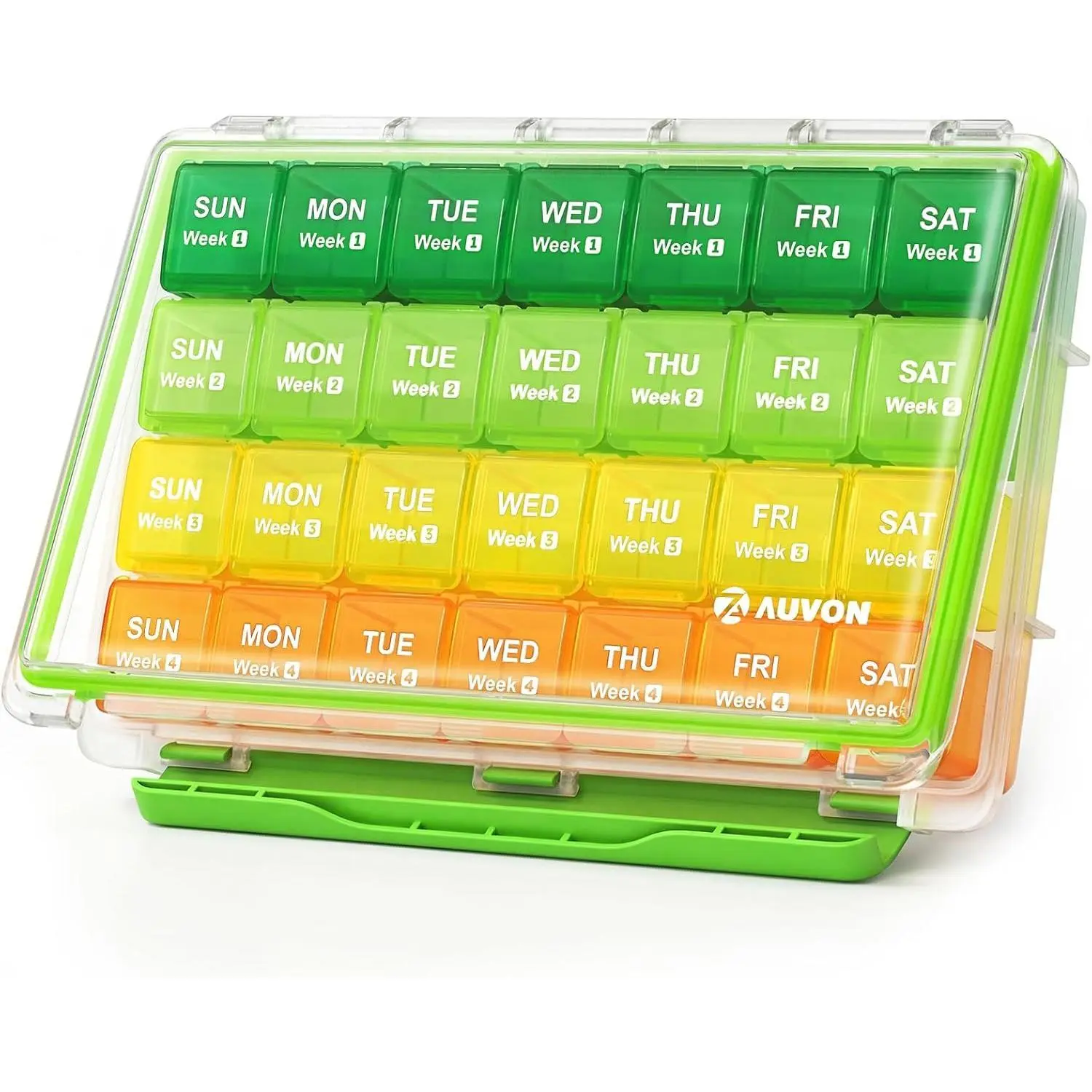 Moisture-Proof Monthly Pill Organizer, Large 28-Day Compartments | Pill Box Case with Removable 4 Weeks Medication Organizer Rows for Fish Oils, Vitamins, Supplements, Medications, BPA-Free