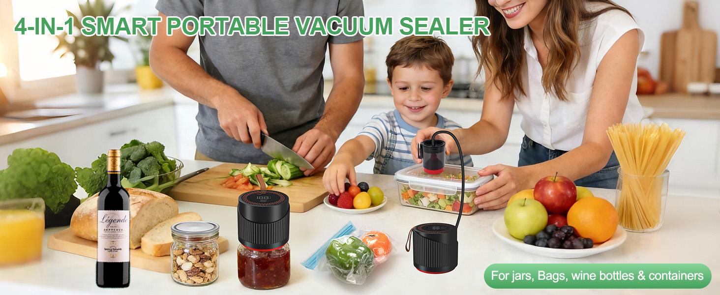 Upgraded 4-in-1Electric Mason Jar Vacuum Sealer Kit for Wide &Regular Mouth Jars,Wine Bottles,Vacuum Bags,Containers,Portable Automatic Canning Vacuum Sealer Machine for Kitchen,RV Travel Food Storage