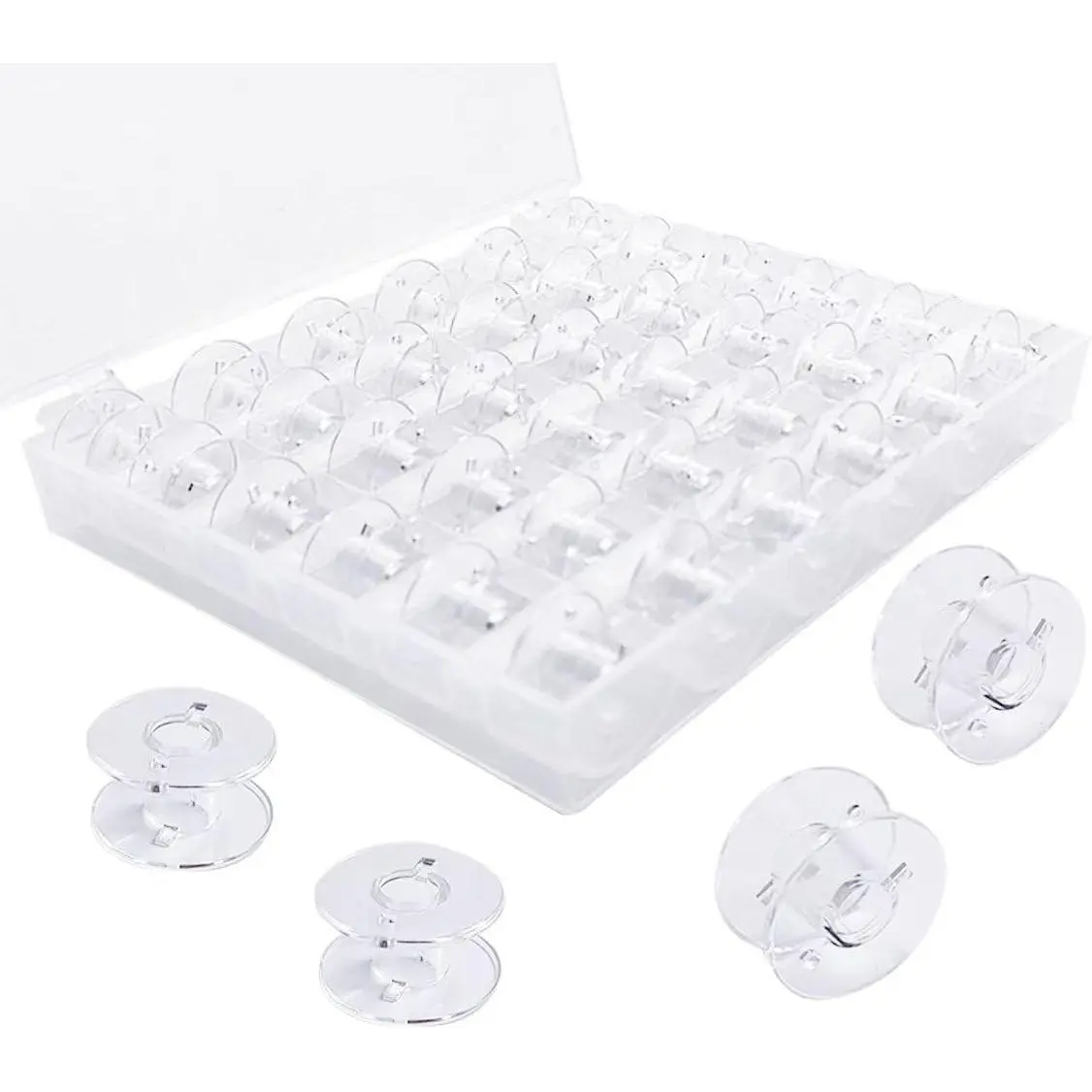36 Pack Clear Plastic Sewing Machine Bobbins with Case,  Standard Size Transparent Spools for Quilting Embroidery, Empty Bobbin Set Fits   Machines