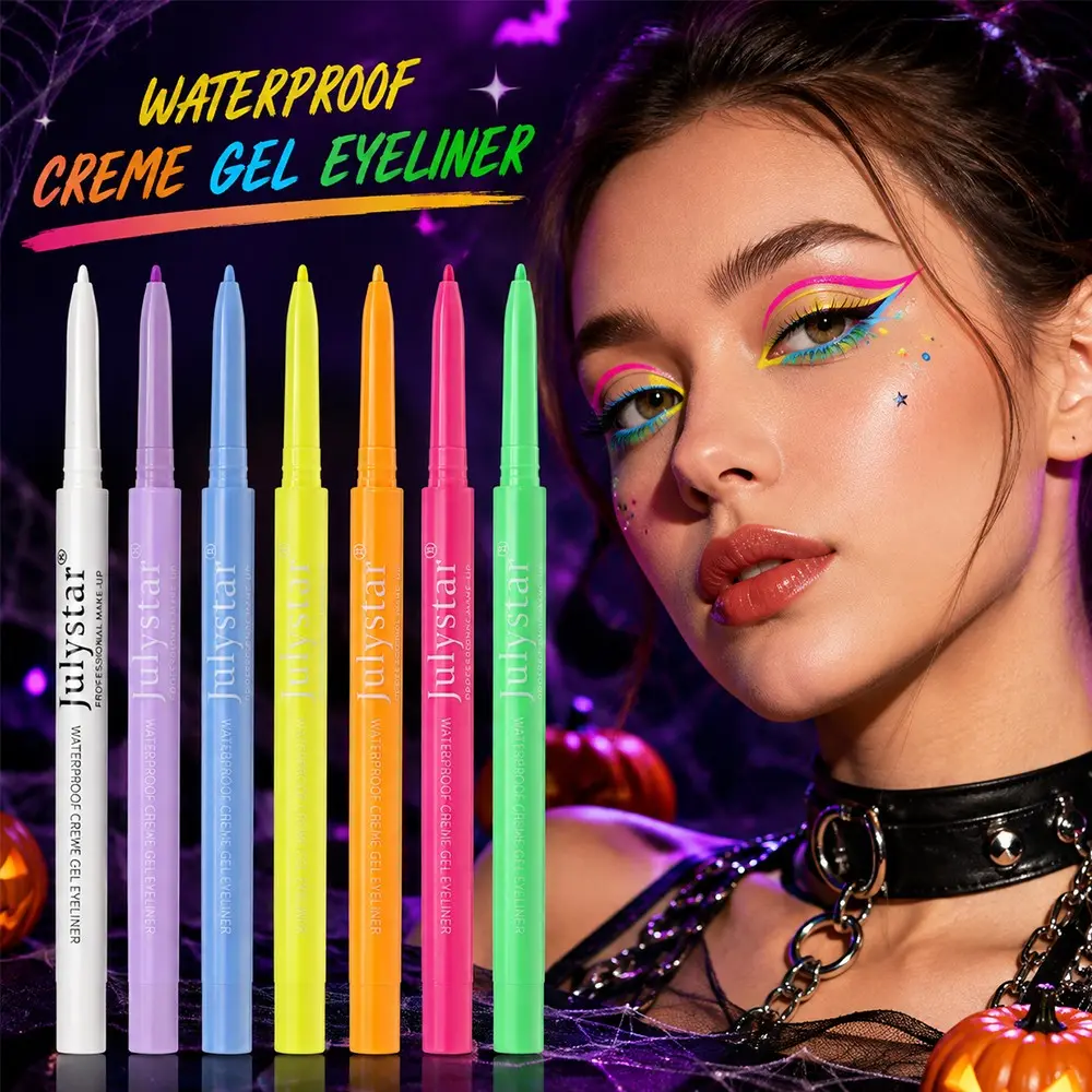 Julystar Waterproof Cream Gel Eyeliner 7 Colors Set, Smudge-Proof Neon Color Pencil, Halloween Party Cosplay Makeup, Face Body Art
