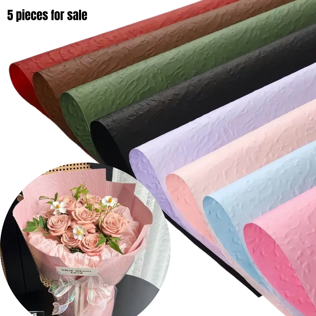 5 Sheets Embossed Texture Thick Art Paper, Handmade DIY Flower Packaging Paper, Gift Wrapping, Bouquet Wrap, Wedding Birthday Gifts, Bouquet Wrappers, Rose Wrap