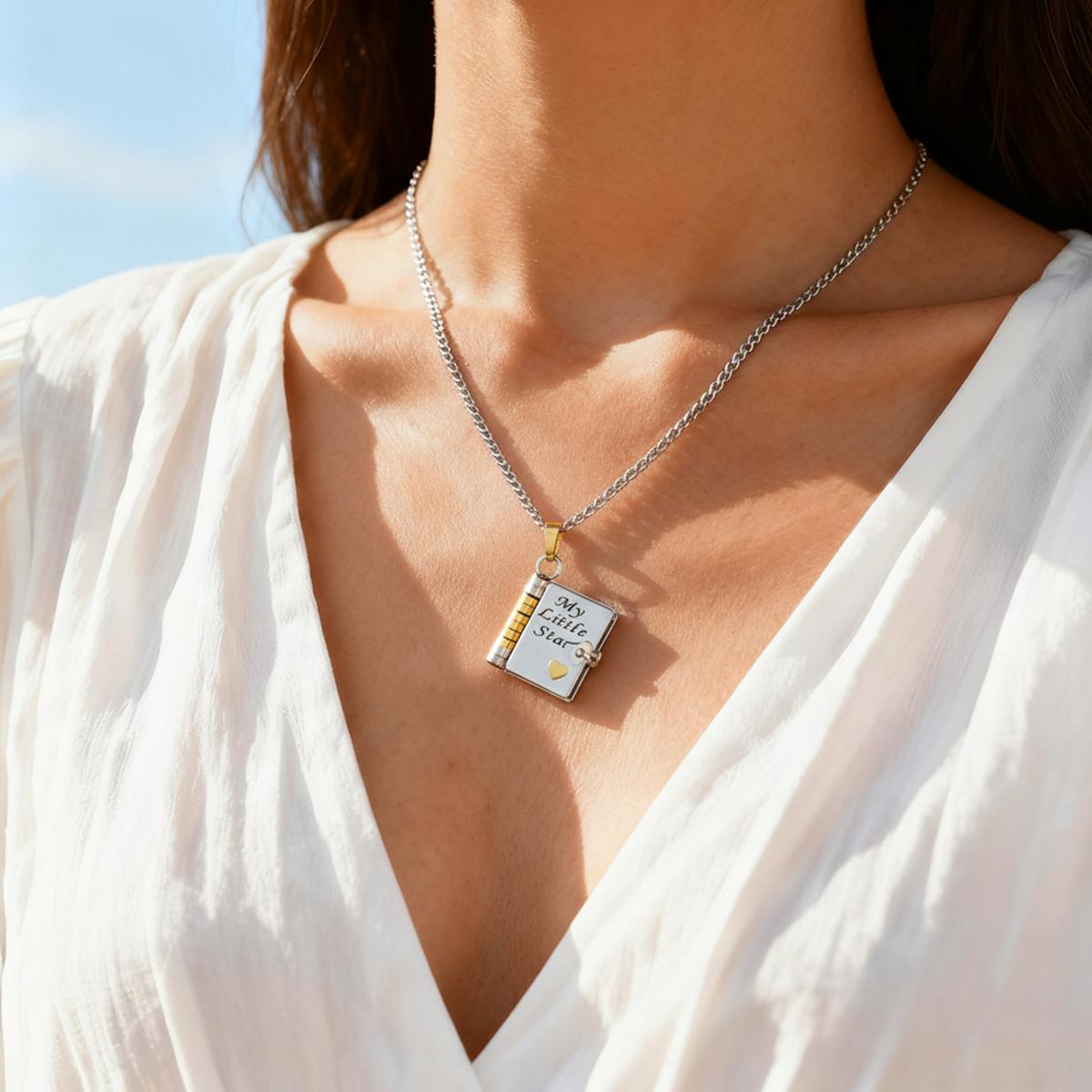 Book Locket Necklace: The Perfect Gift for Daughter/ Mom/ Granddaughter - Sentimental Keepsake for Women, Birthday, Mother's Day, Christmas Photo Pendant