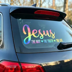 2-Pack Holographic Jesus Car Decal - "The Way The Truth The Life" Christian Window Sticker, Premium Iridescent Vinyl Bumper Decal, Weatherproof Faith Auto Accessory for Cars, Trucks & Laptops