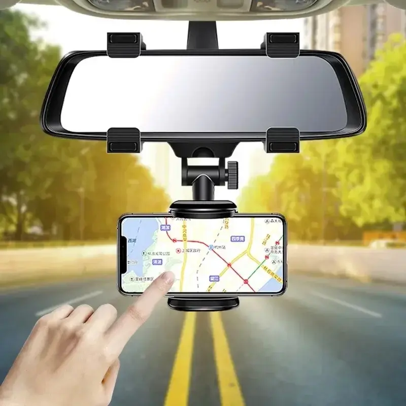 360 Car Phone Holder Rearview Mirror Mount Bracket Navigation GPS Mobile Stand Clip Foldable Adjustable Car Cell Phone Support Cell Phone Mounts