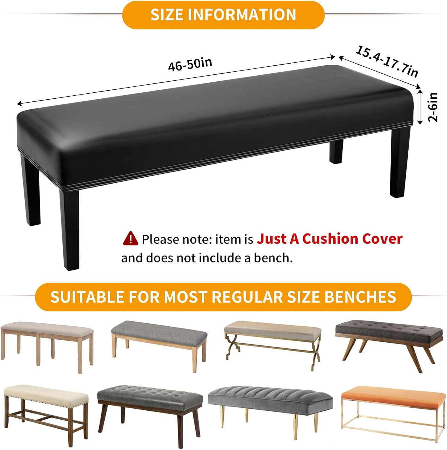 GOSTADY  Stretch Faux Leather Dining Bench Cover - Anti-Dust Waterproof Bench Slipcover Seat Cushion Protector for Bedroom, Kitchen, Hotel, Banquet