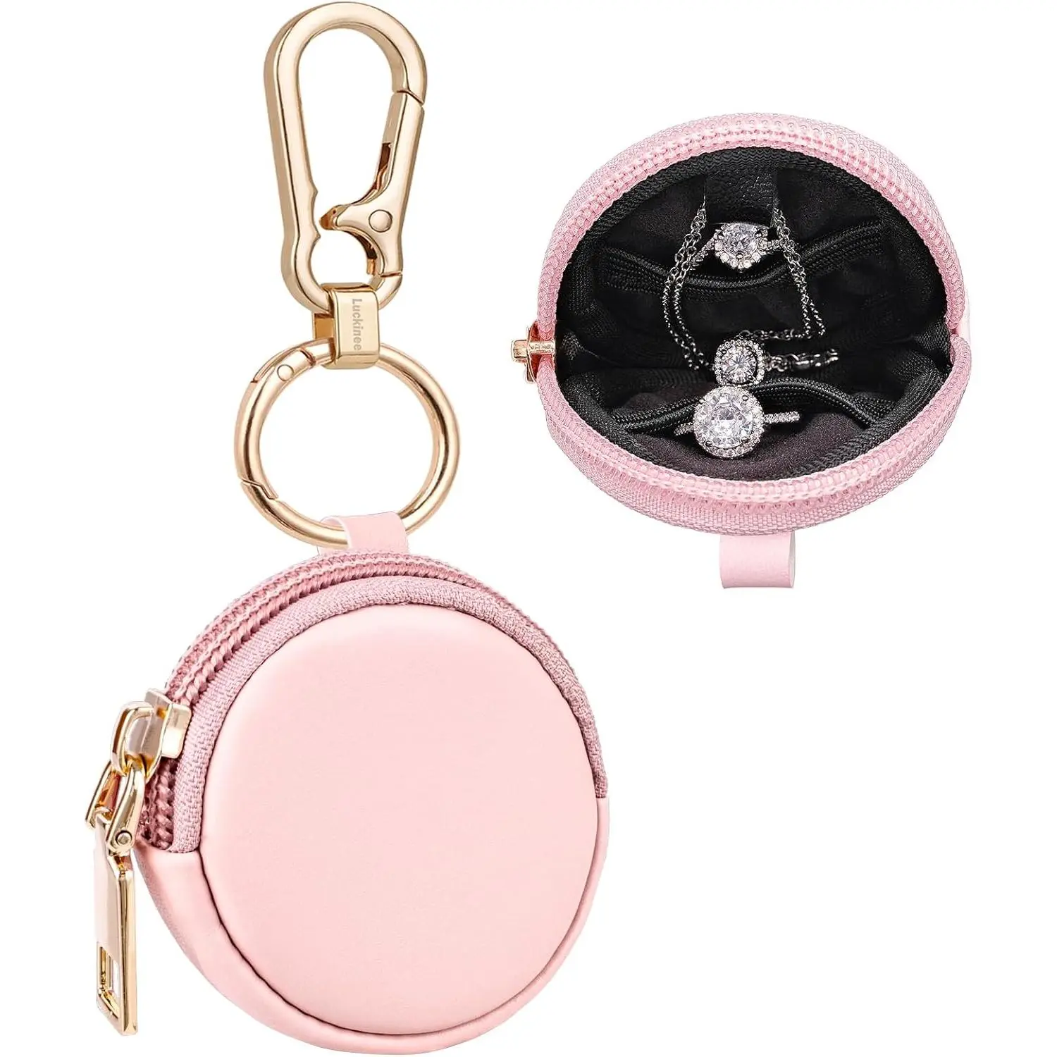 Portable Gym Jewelry Ring Holder Keychain, Small Travel Ring Holder Earring Stud Necklace Storage Case Ring Holder Gifts for Women and Girls
