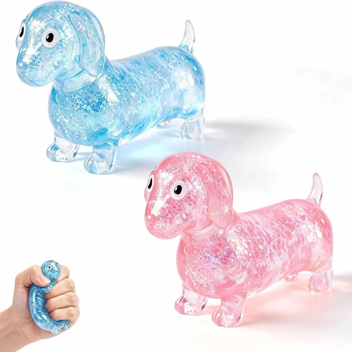 Dachshund Squishy, Squishy Weiner Dog, Sparkly Gel Rainbow Sausage Dog Stretch Ball, Dachshund Squishy Stress Ball for Adults