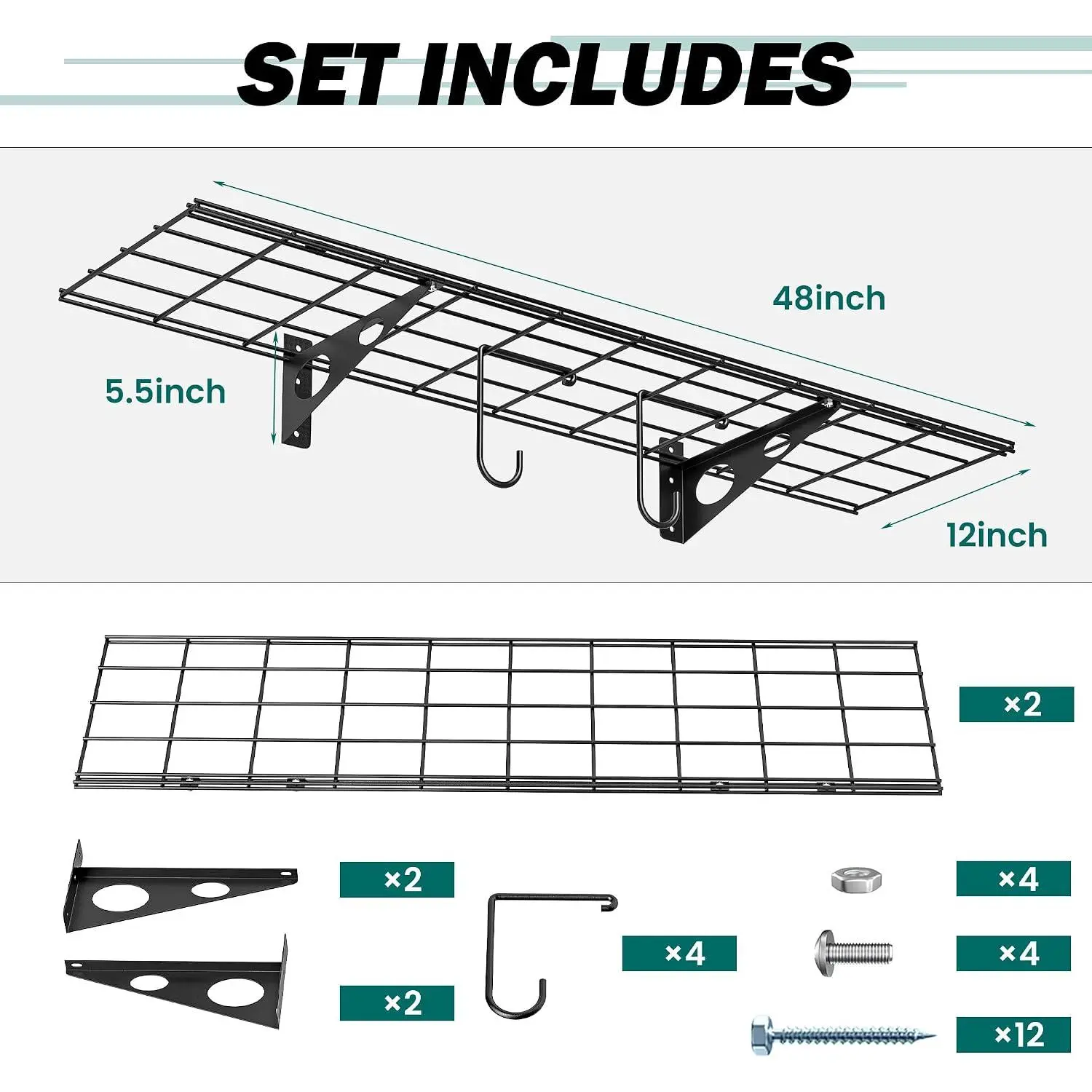 Shelves, 12 X 48 Inch Wall Mounted Storage Shelves