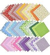 42Pcs 10"x10" Quilting Cotton Fabric Squares Sheets Pre-Cut Multi-Color Design Printed Floral Craft Fabric for DIY Sewing Scrapbooking Quilting Craft Patchwork (Red/Pink/Yellow/Green/Blue/Purple)