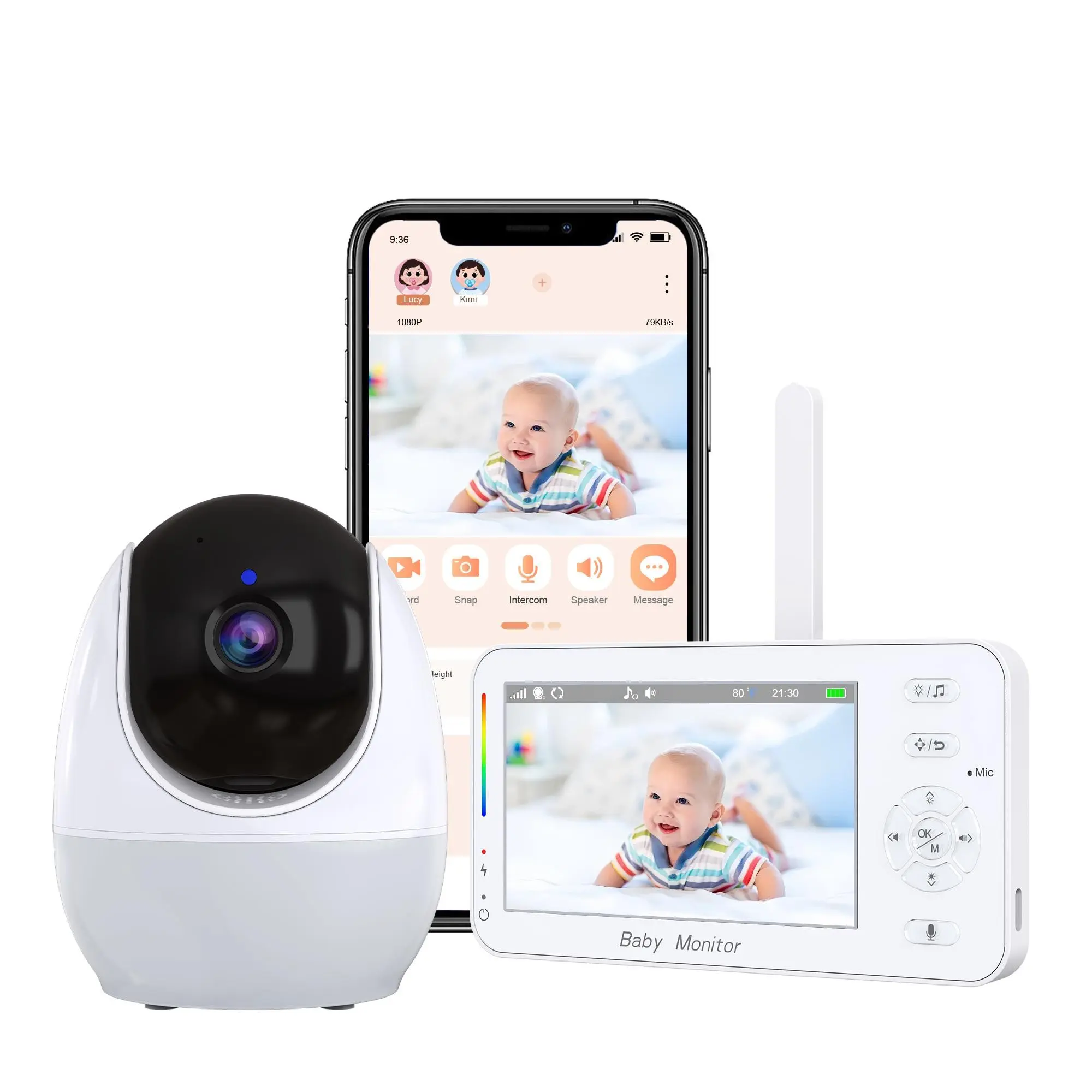 Baby Monitor with Newborn Infant 4.3-Inch HD Display, Remote Pan-Tilt-Zoom, WiFi Connectivity, 1000ft Range, Night Vision, Two-Way Talk, Temperature Sensor