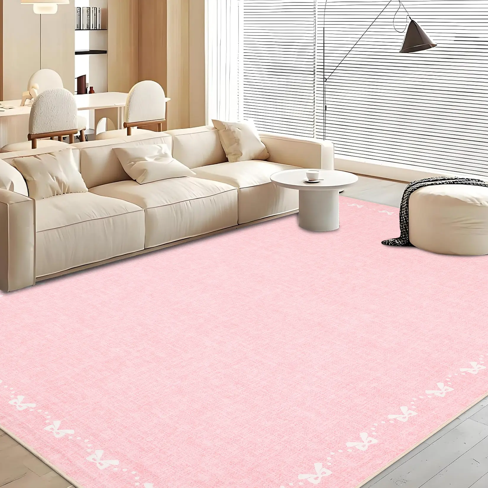 Large Size Solid Color Bow Print Rug Washable Stain Resistant Non Slip Low Pile Foldable For Bedrooms Dining Rooms Living Rooms Playrooms And Childrens Rooms
