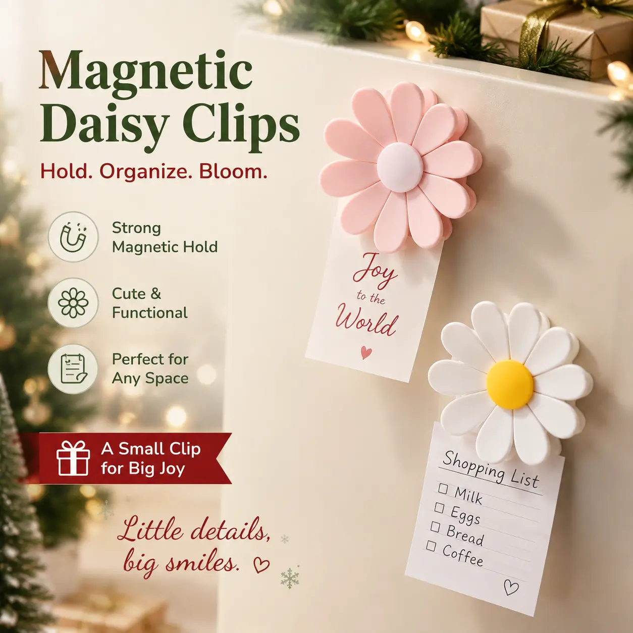Fridge Magnetic chip clips (6 Bag Clips+1 Magnetic Base)Cute Food Sealing Clips - Cherry Blossom Bag Clips for Snack, Bread & Pet Food Storage, Fridge Organizer & Kitchen Decor Gift-YY2