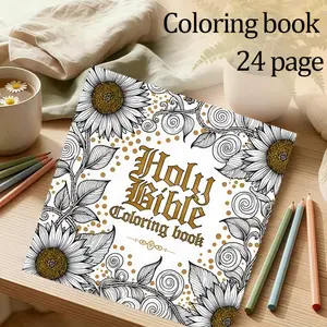 Bible Coloring Book, 24 Pages Thick Paper, Original Healing Designs, Relaxing, Fun, Ideal Gift for Christmas, New Year, Parties