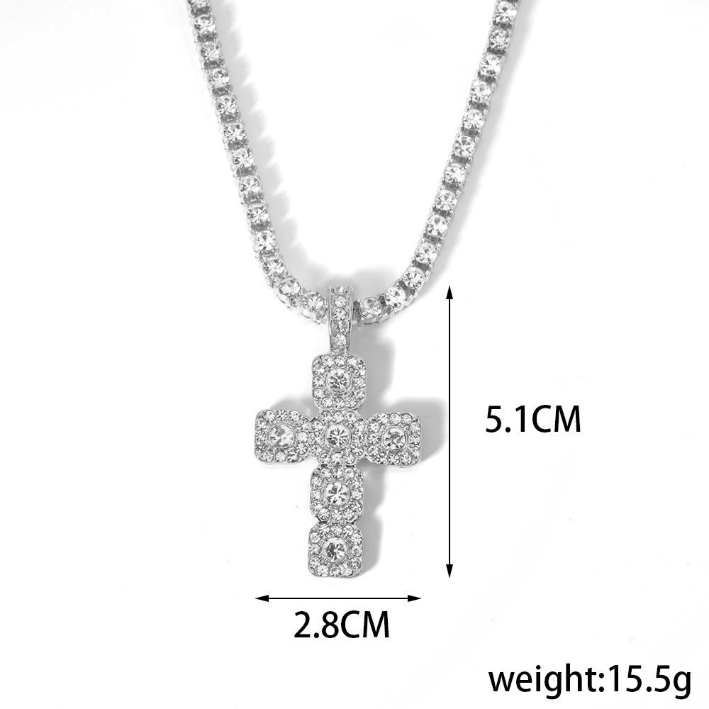 Iced Out Cross Necklace with 4mm Tennis Chain for Men Women, Bling Rhinestone Pendant Necklace, Hip Hop Streetwear Jewelry, Aesthetic Sparkling Chain for Party, Outfit, Gift