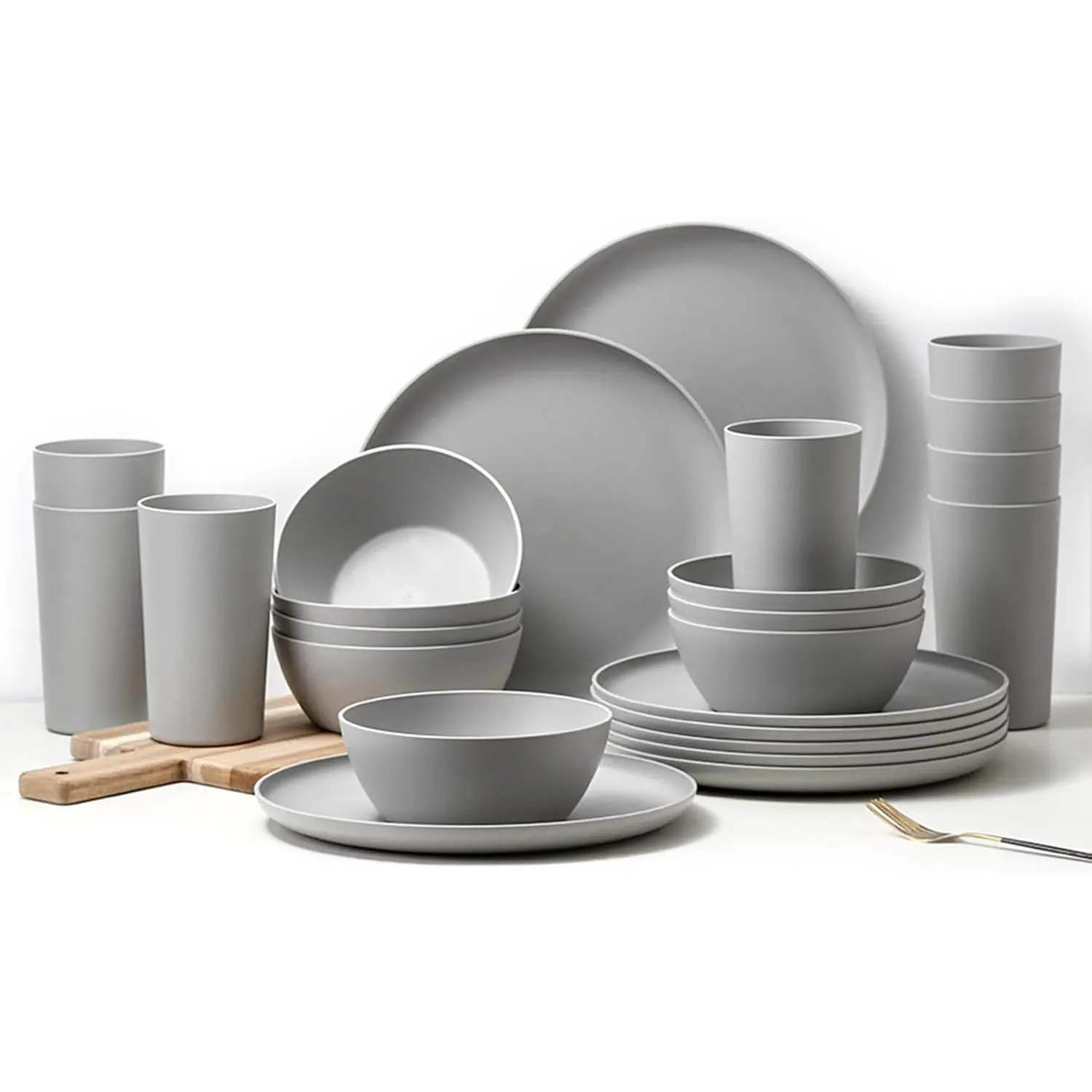 24-Piece Modern Dinnerware Set, Sturdy Lightweight Synthetic One Set for 8, Unbreakable Plates & Bowls, Dishwasher Safe Gray Tableware for Kitchen, Party