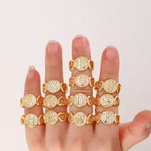 New micro-inlaid zircon 26 English letter ring temperament gold girls' high-end ring