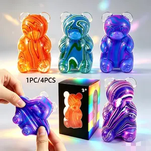 Dreamy Rainbow Bear Stress Relief Toy, Jelly Texture Squeeze Rebound Toy, Kids Birthday Gift, Party Favor, Jelly Squish, Decompression Squeeze, 1/4 Pack