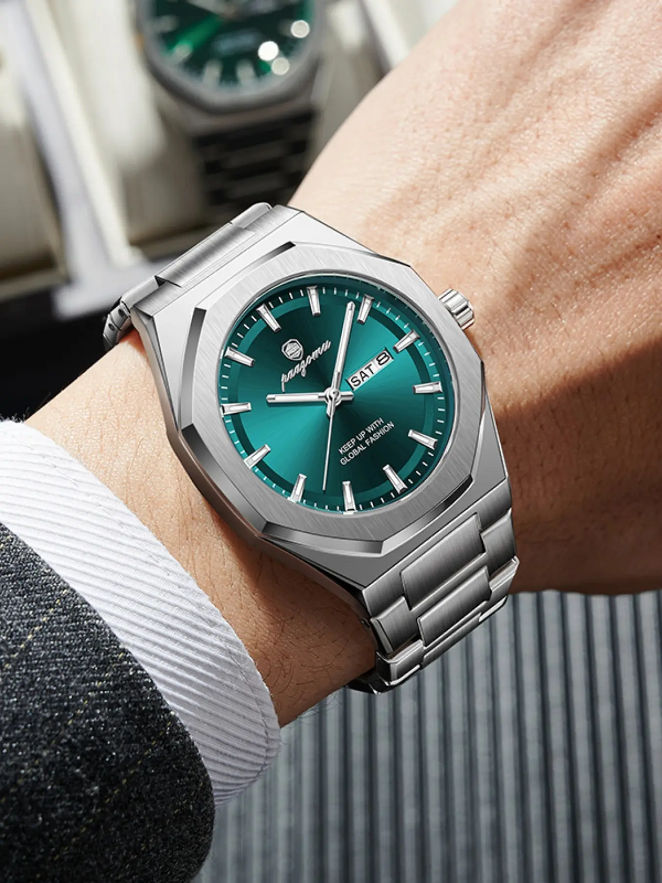 Waterproof Luminous Calendar Stainless Steel Men's Square Watch, Student Trend Business Fashion Analog Quartz Watch, Hot Selling Timepiece