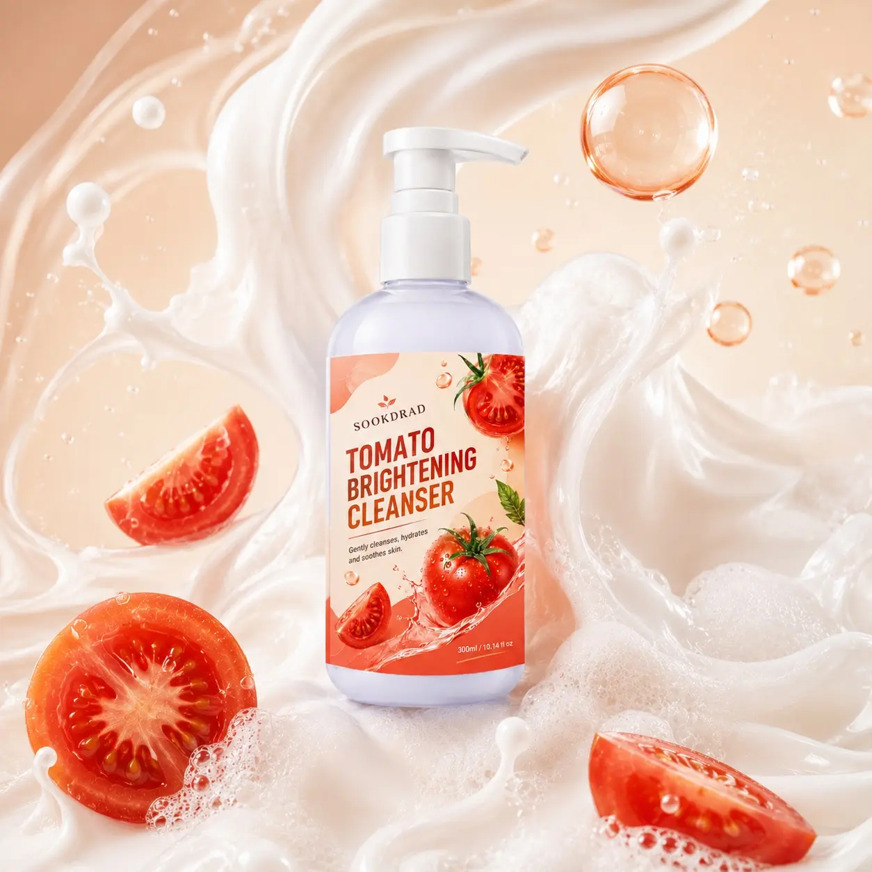 Tomato Brightening Cleanser, tomato, gently cleanses, hydrates, soothes skin, facial, all skin types, daily skincare, 300ml/10.14fl oz