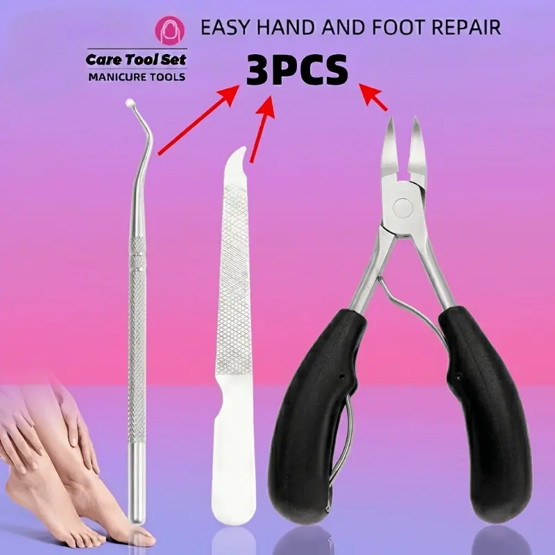3Pcs Ingrown Toenail Pedicure Tools Set Sharp Cuticle Nipper Nail File Lifter For Paronychia Foot Care
