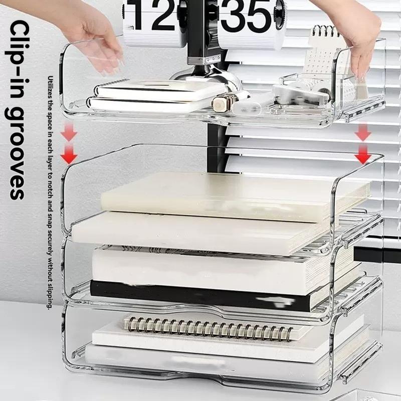 Transparent Desktop Organizer Box, 1 Count Stackable File Storage Box, Desk Side Storage Solution for Document Sorting & Categorizing, Files Organizer