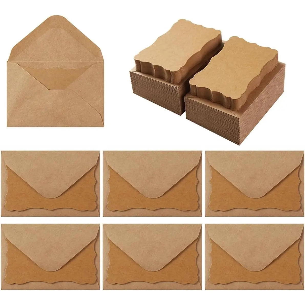 100 Pack Mini Envelopes with Blank Note Cards, Brown | 4 x 2.7 Inches, Self-Adhesive, Small Business Card Size