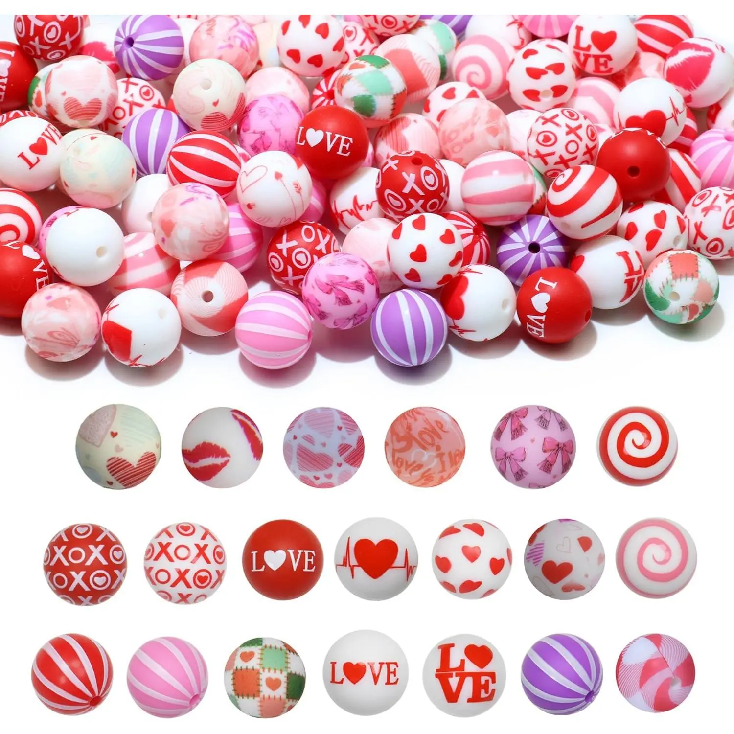 80 count Love Heart  Beads for  Making 15mm Bulk Kit, Lovely  Red Focal Loose Beads for Pens Bracelet Valentine's Day Crafts Beads DIY  Making Accessories