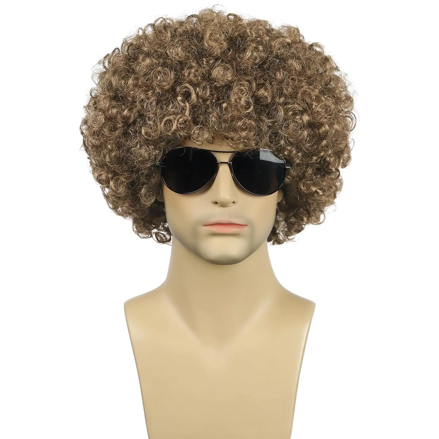Men Women Unisex Short Curly Golden Brown Afro 70s 80s Wig Funny | Disco Rocker Wig Heat Resistant Synthetic Fiber Soft  Costume Halloween Party Wig