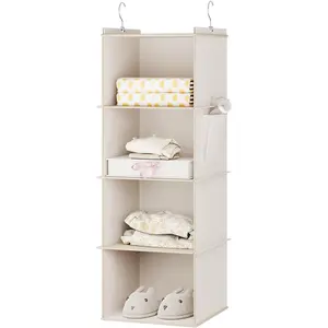 Hanging Closet Organizer, 4-Shelf Closet Hanging Storage Shelves, Beige